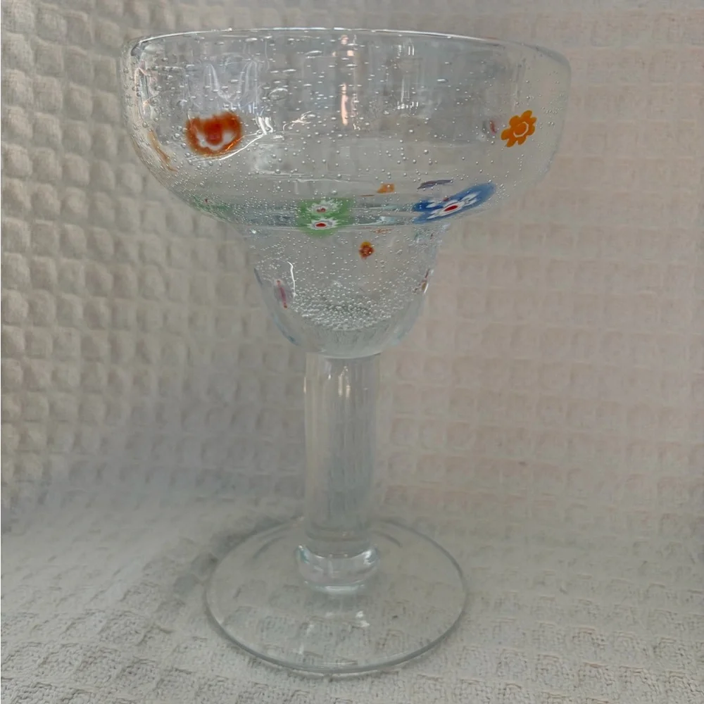 Crate & Barrel Zazz Millefiori Seed Bubble Margarita Glasses (Set of 4) EUC